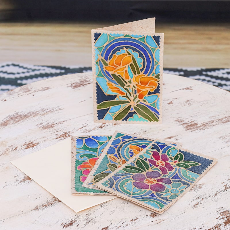 Novica Handmade Thai Paradise Cotton And Paper Greeting Cards (Set Of 4)