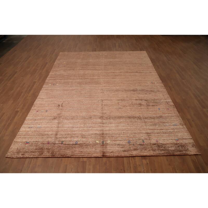 Hand Knotted Oriental Viscose Silk Carpet Tribal Animal Pictorial Brown Gabbeh Area Rug - 11' 11'' X 8' 10''