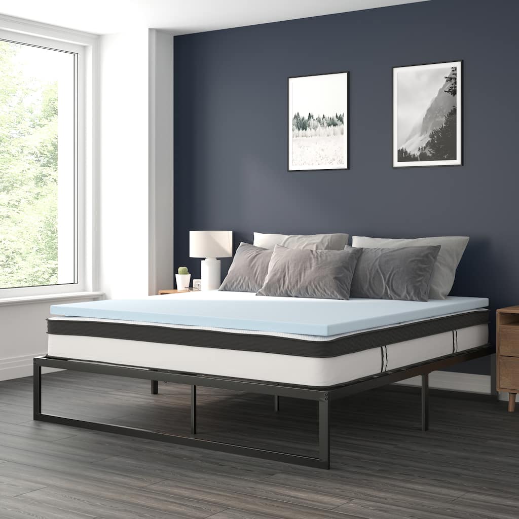 Platform Bed Frame; Pocket Spring Mattress & Memory Foam Topper
