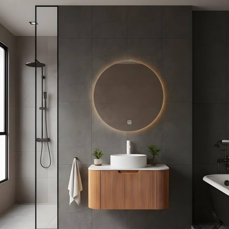 Wall Mounted Bathroom with White Round Ceramic Basin and Drawer