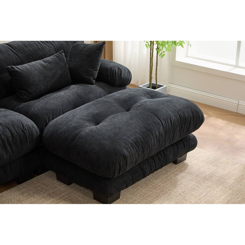 Pelletized velvet U Shape Cloud Couch with 2 Ottomans,Free Combined 3 Seater Comfy Sofa with Bolster Armrest Pillows