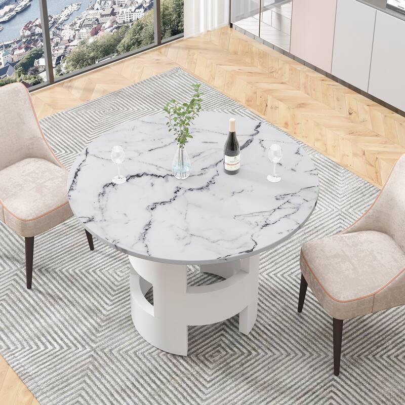 Modern Round Dining Table with Printed Black Marble Table Top For ...