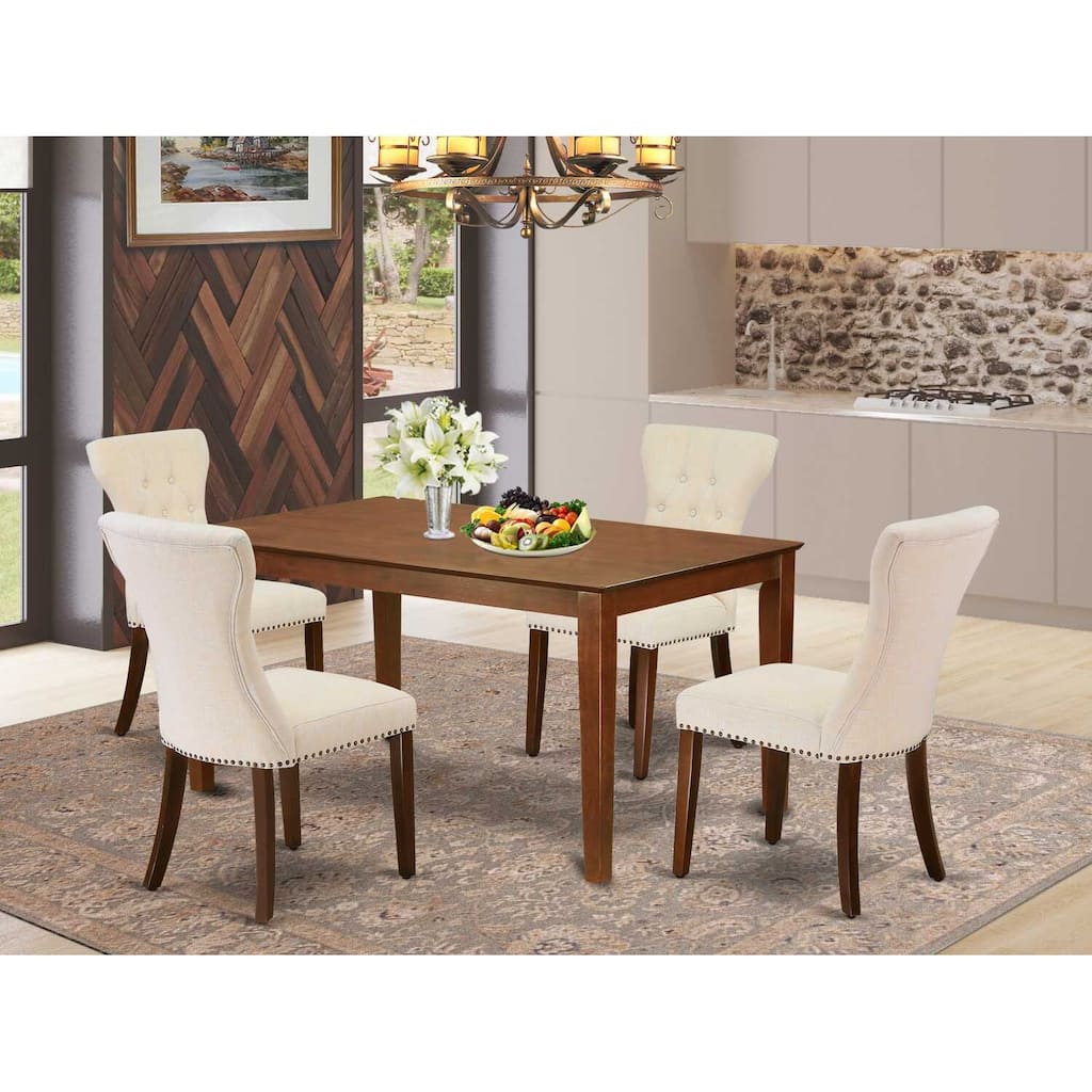 5-Piece Mahogany Finish Solid Wood Top - Rectangular Dining Room Set - Seats 4