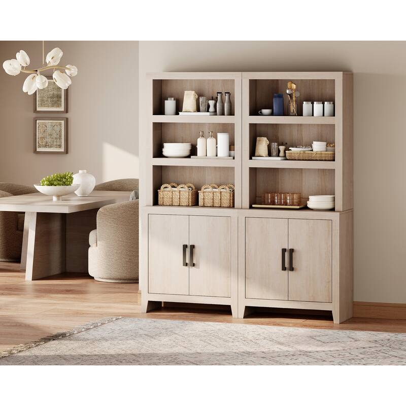 74" Tall Bookshelf with Door, Farmhouse Bookcase with Adjustable Shelf and Storage Cabinet for Living Room, Office