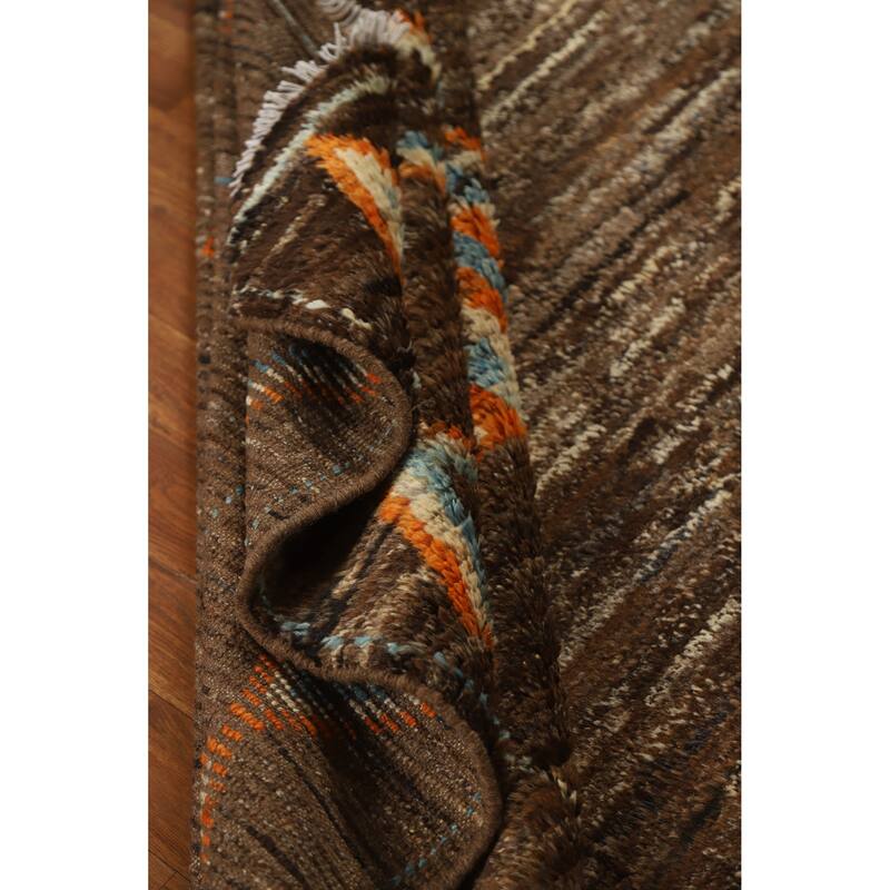 Brown Moroccan Oriental Area Rug Hand-Knotted Wool Carpet - 6'11" x 9'5"