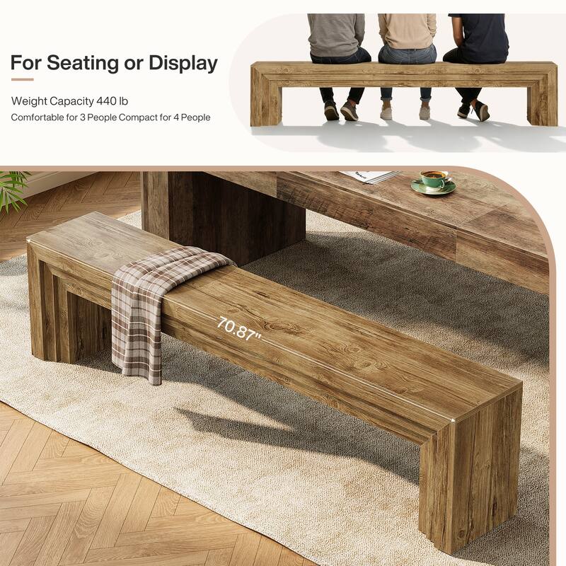 70.9-Inch Extra Long Dining Bench, Farmhouse Wooden Kitchen Bench