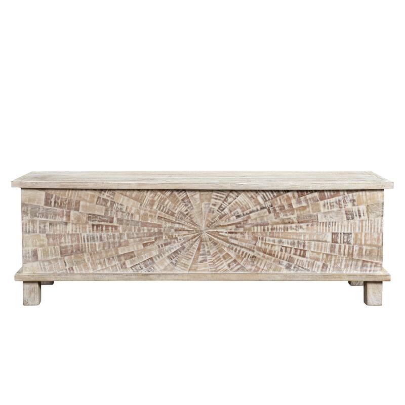 Storage Ottoman with Solid Wood Frame - White