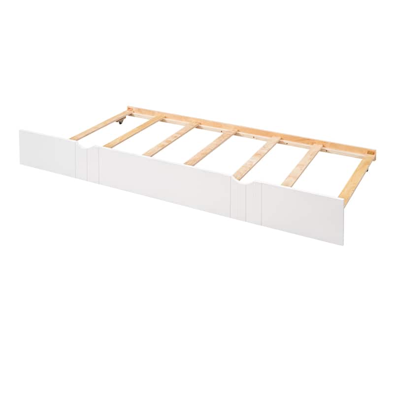 Full Size Wooden Daybed Frame with Twin Trundle and Rails, Solid Pine Wood Bed Convertible Lounge Sleeper Sofa Bed