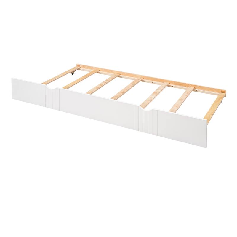 White Full Size Daybed with Twin Trundle, Solid Pine Wood Frame, Multi-Functional Furniture