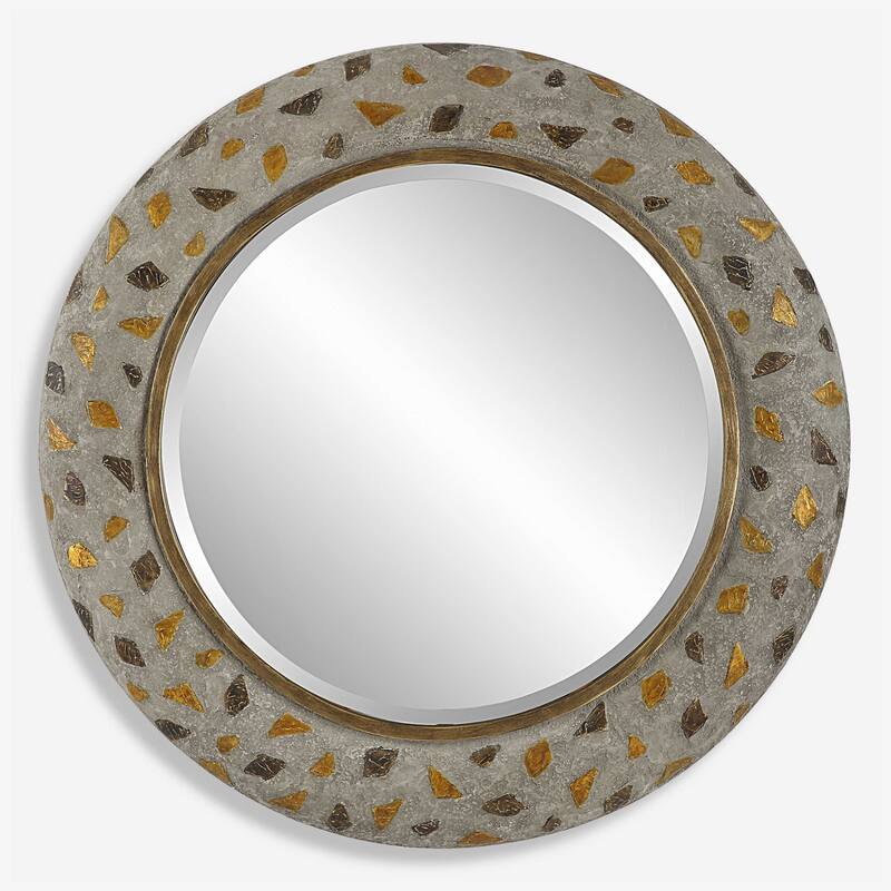 Terrazzo Beveled Round Wall Mirror - 35" - Gray and Gold