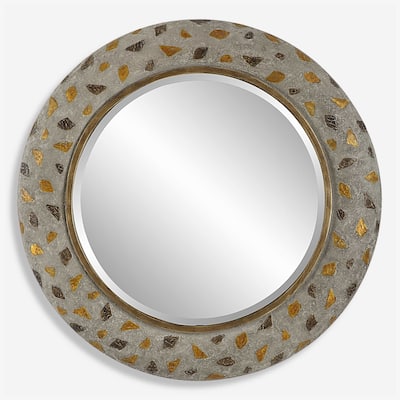Terrazzo Beveled Round Wall Mirror - 35" - Gray and Gold