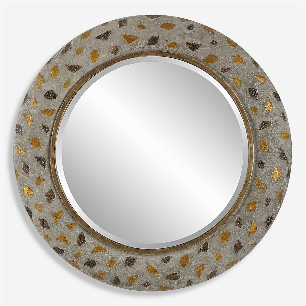 Terrazzo Beveled Round Wall Mirror - 35" - Gray and Gold