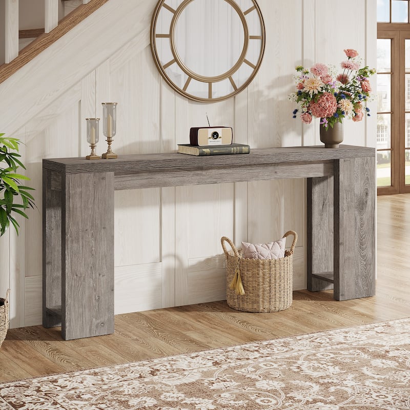 Farmhouse Wood 70.9 Inches Extra Long Console Table for Living Room, Hallway - Grey