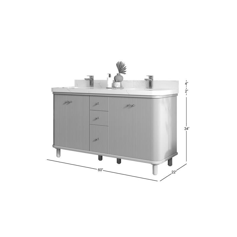 Willow Collections 60 in. W x 22 in. D Reeded Miami Double Bowl Sink Bathroom Vanity with Countertop