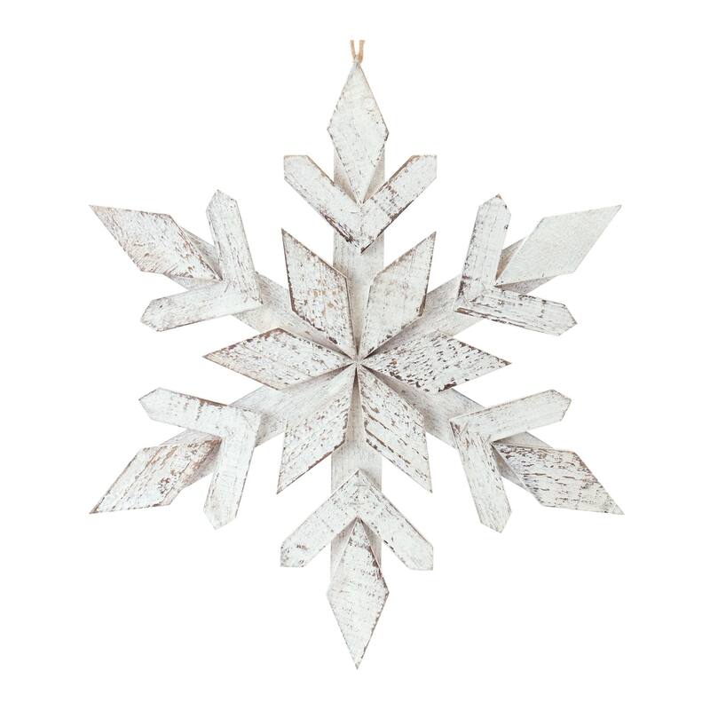 Set of 6 Snowflake Shaped Wooden Christmas Ornaments 17.5"