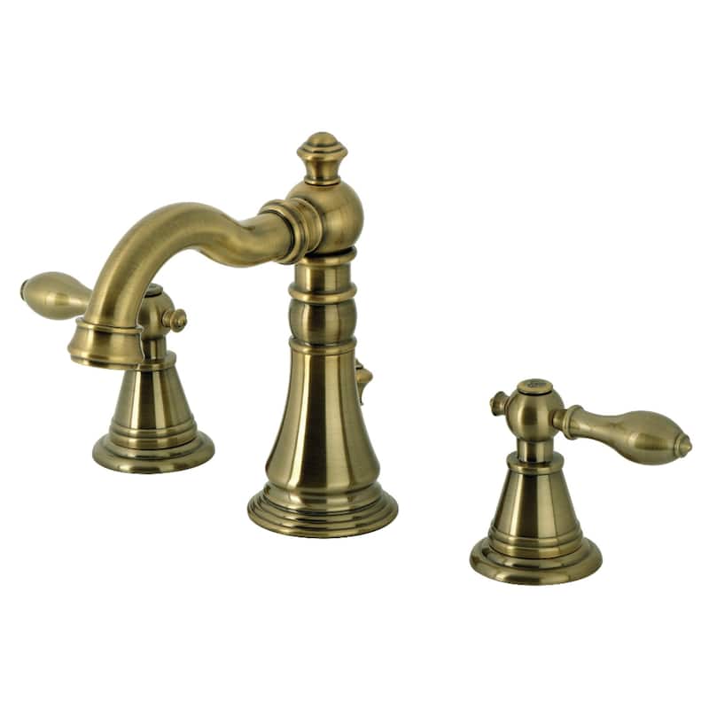 English Classic Deck Mount Widespread Bathroom Faucet with Brass Pop-Up in Brushed Brass - Antique Brass
