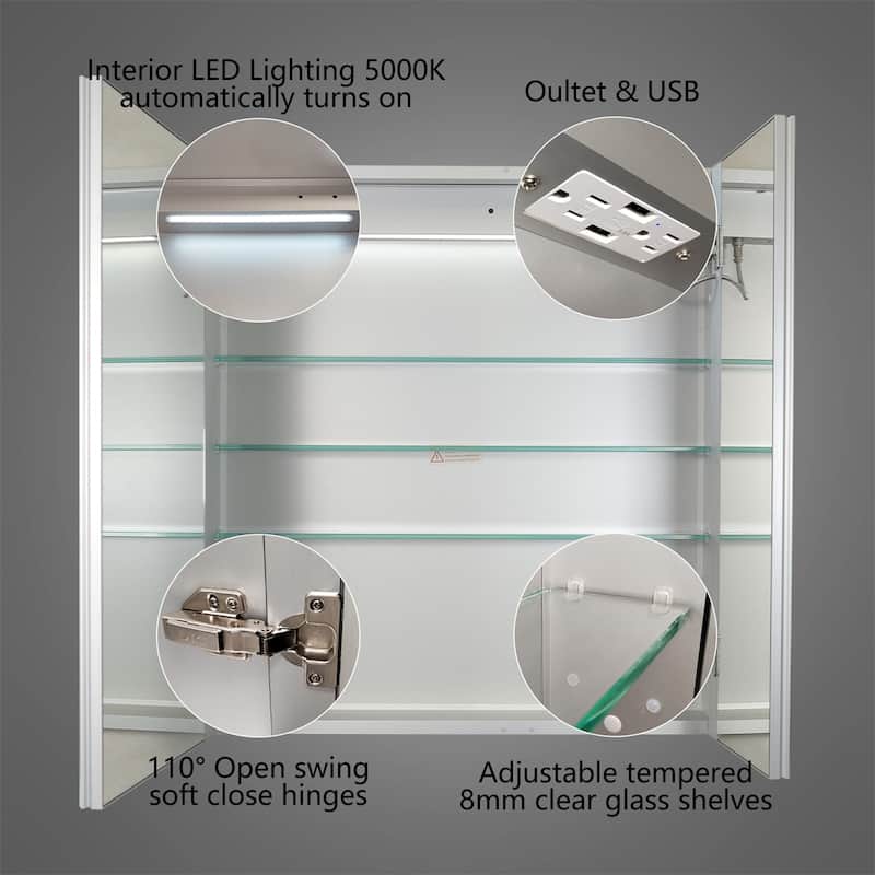 ExBrite Led Lighted Medicine Cabinet Recessed or Surface with Mirrors