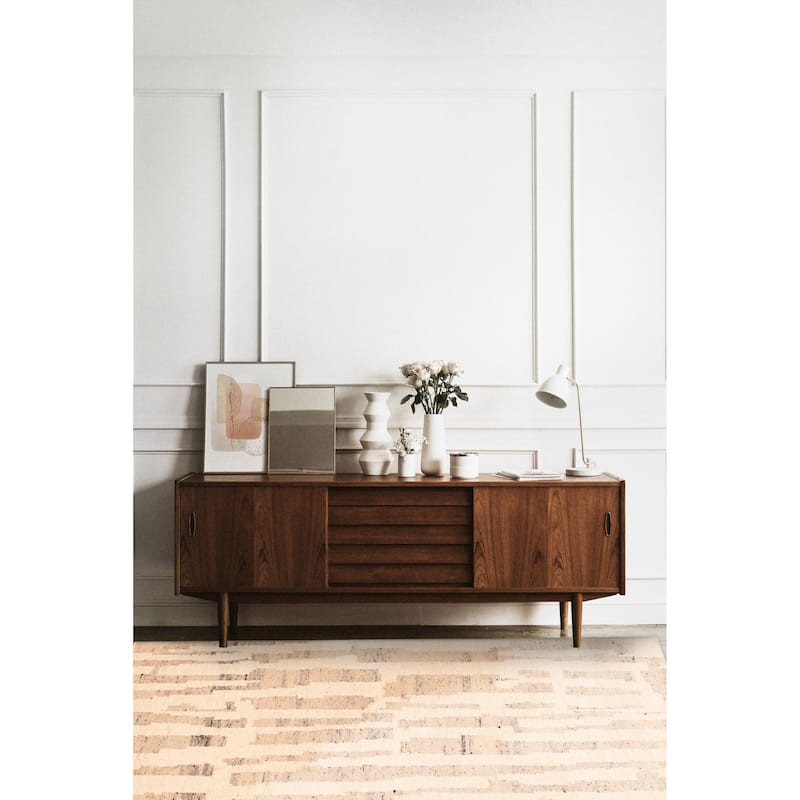 ECARPETGALLERY Flat-Weave Marrakech Cream Wool Kilim - 5'6 x 7'4