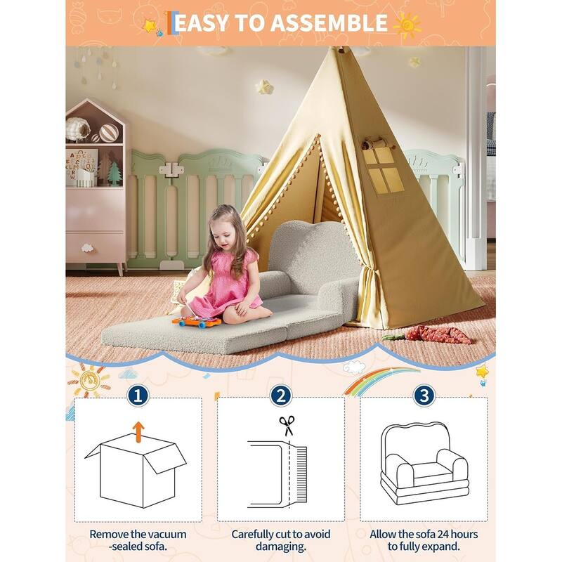 2-in-1 Comfy Toddler Couch, Convertible Sofa for Girls and Boys