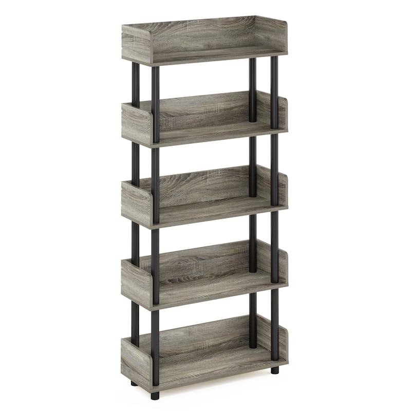 Furinno Turn-N-Tube 5-Tier Toolless Freestanding Multipurposes Display Rack, Espresso - French Oak/Black