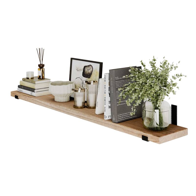 Wallniture Forte Wood Board 60" Long, 9.25'' Deep, 1.5" Thick, Floating Bookshelf for Wall with Heavy Duty Metal Brackets, 1pc - Special Walnut