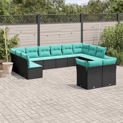 vidaXL 12 Piece Patio Sofa Set with Cushions Black Poly Rattan