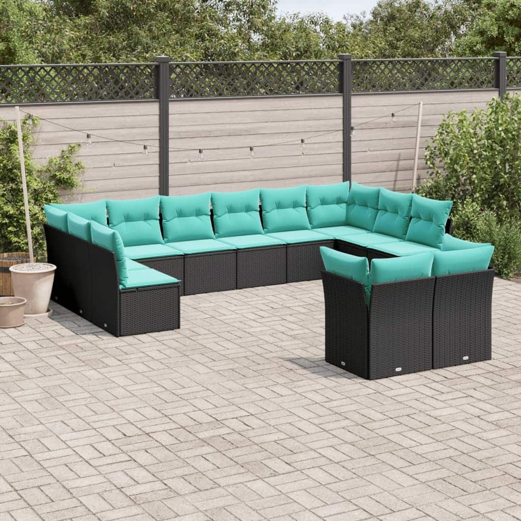 vidaXL 12 Piece Patio Sofa Set with Cushions Black Poly Rattan
