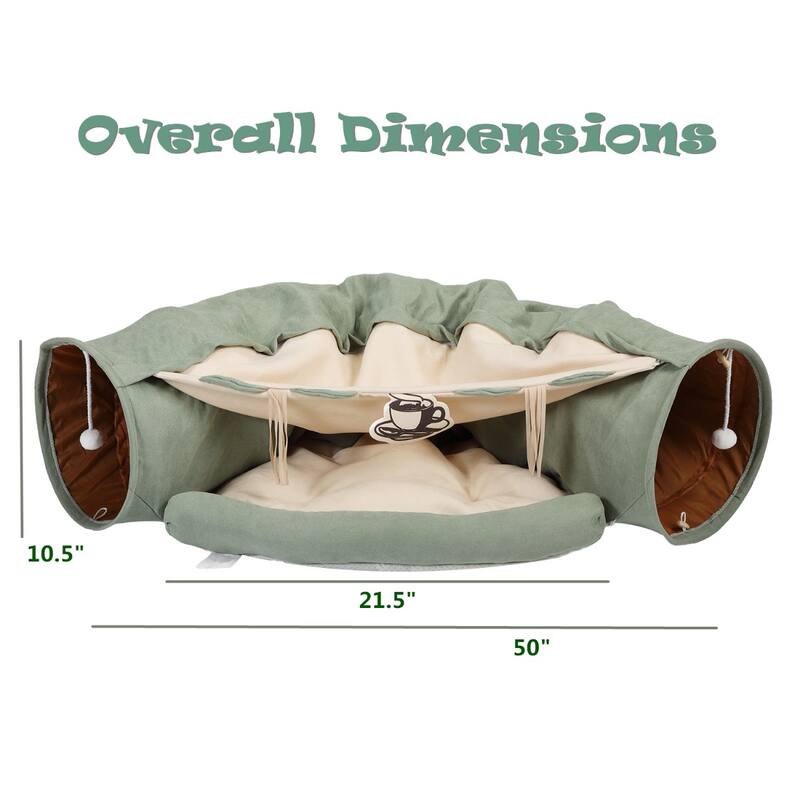 Cat's Telescopic Tunnel Cushioned Bed Pet Nest Teasing Balls Zipper Connection Feline Supplies, Yellow