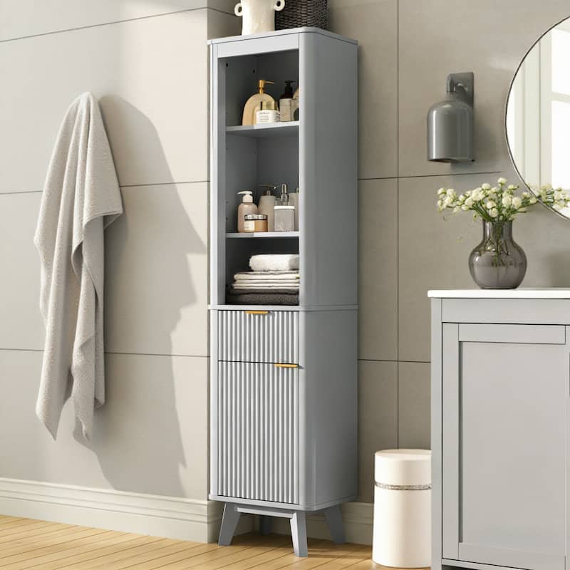68" H Tall Bathroom Storage Cabinet with Adjustable Shelves and One Drawer & Door, Storage Cabinet for Bathroom, Living Room - Gray