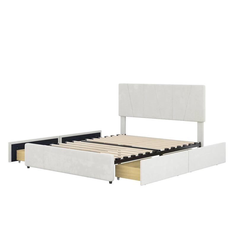 Merax Upholstery Adjustable Height Platform Bed with 4 Drawers Bed