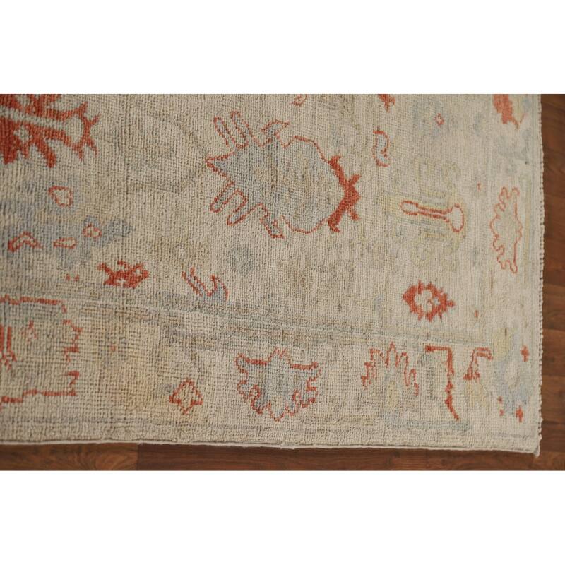 Hand Knotted Oriental 100% Wool Carpet Transitional All-Over Beige & Ivories Oushak Runner Rug - 17' 7'' X 2' 5''