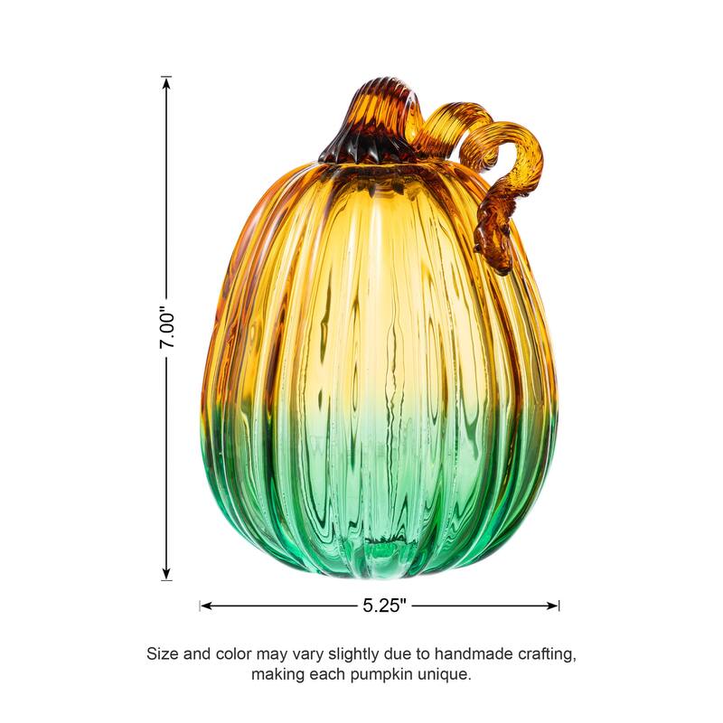 Glitzhome Fall Harvest Two-Tone Gradient Turquoise Glass Pumpkin