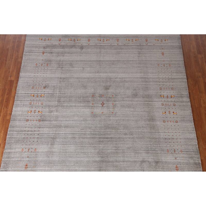 Gabbeh Indian Area Rug Hand-Knotted Grey Oriental Wool Carpet - 8'1" x 9'10"