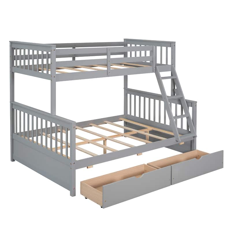 Twin Over Full Bunk Bed with 2 Storage Drawers, Convert into Two Separate Beds, Solid Wood Frame, Ideal for Small Spaces