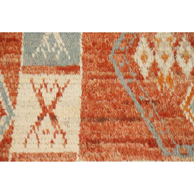 Orange Geometric Moroccan Oriental Rug Hand-Knotted Modern Wool Carpet - 4'1" x 6'1"