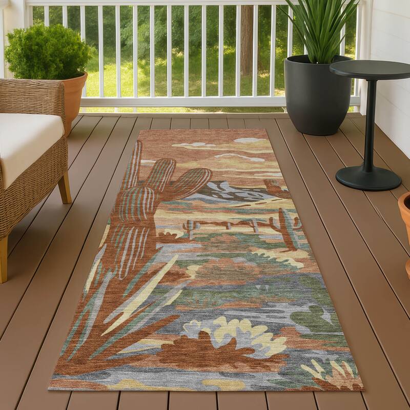 Machine Washable Indoor/ Outdoor Southwestern Mesa Chantille Rug - Paprika - 2'3" x 7'6"