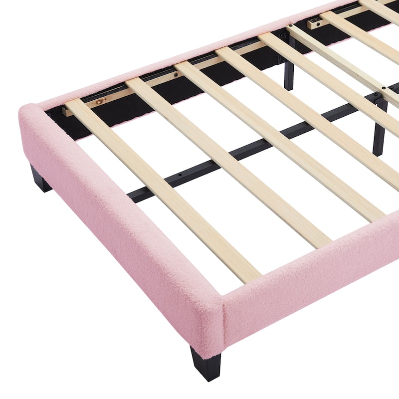 Twin Size Sherpa Upholstered Bed with Floral Headboard