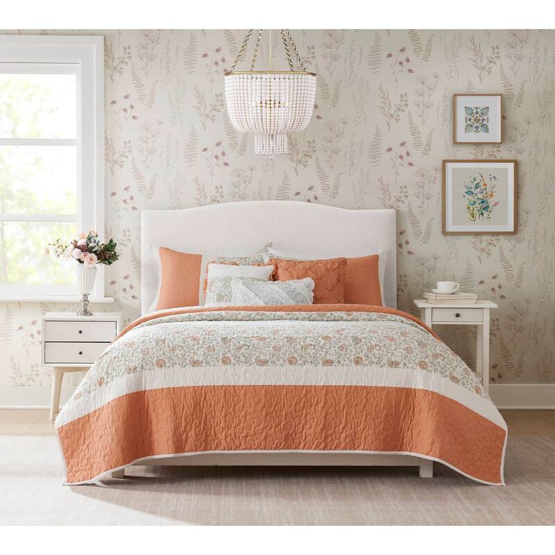GDF Studio - Cotton Percale Reversible Quilt Set with Decorative Pillows
