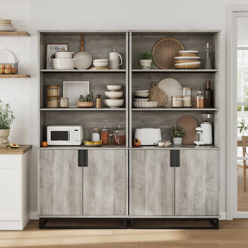 71" Tall Bookcase with Doors, 5-Tier Farmhouse Bookshelf with Storage Cabinet & Adjustable Shelves