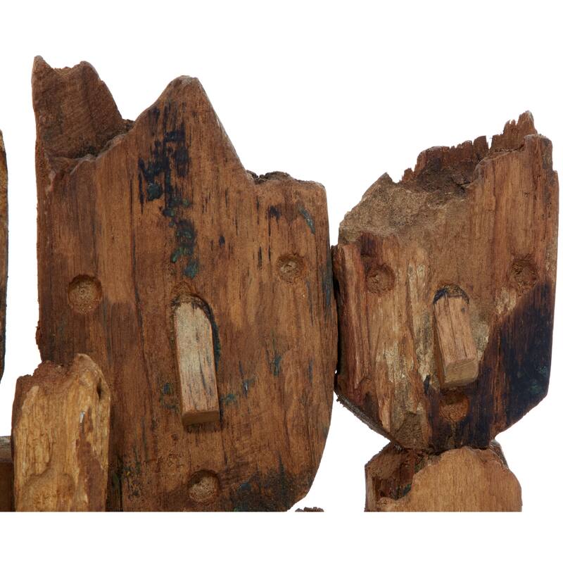 Teak Wood Abstract Handmade Carved Sculpture with Faces - Brown - Roche River Decor - 4"W x 13"L x 16"H