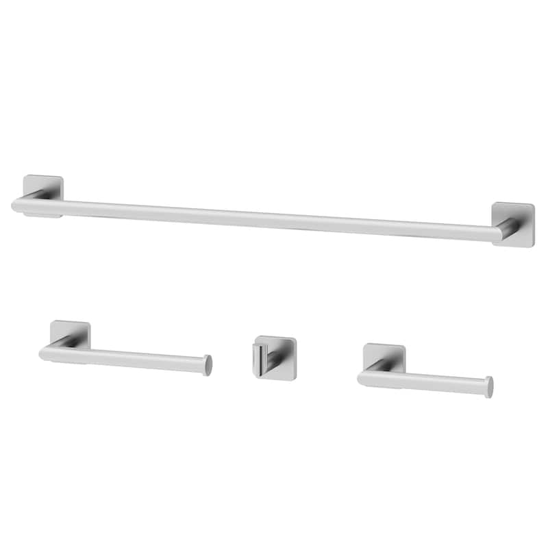 VIGO Satro 4-Piece Bathroom Hardware Accessory Set with 24 in. Towel Bar, Toilet Paper Holder, Hand Towel Holder, Hook - Brushed Nickel