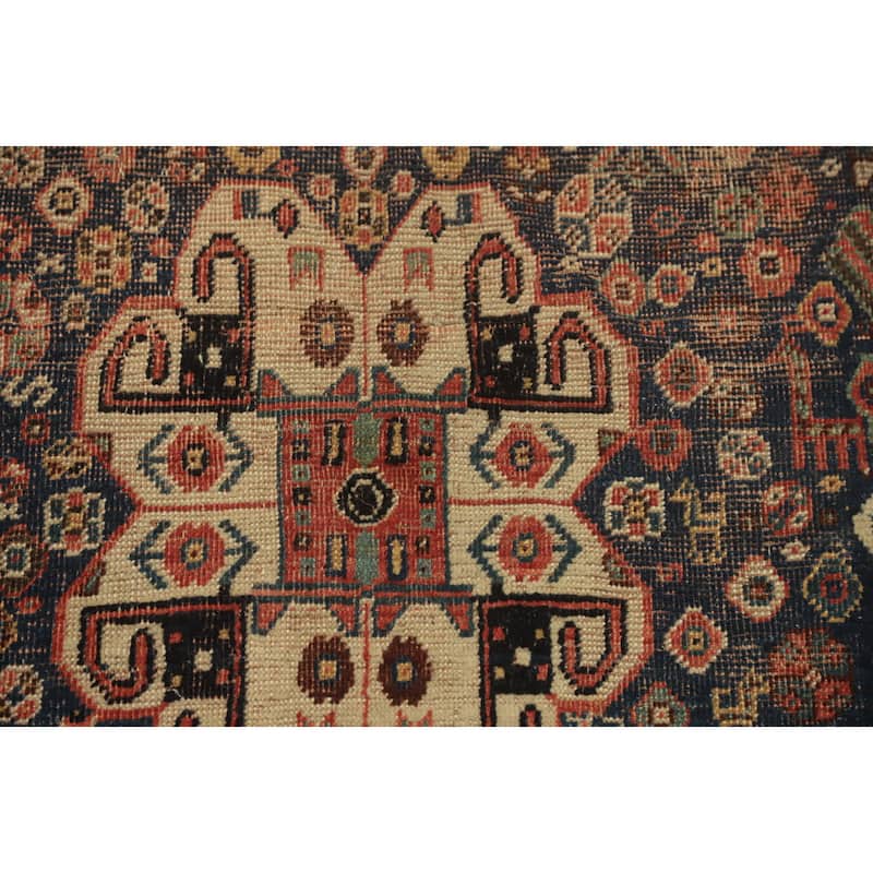 Hand Knotted Oriental 100% Wool Carpet Traditional Tribal Navy Blue & Blues Qashqai Area Rug - 9' 11'' X 7' 3''