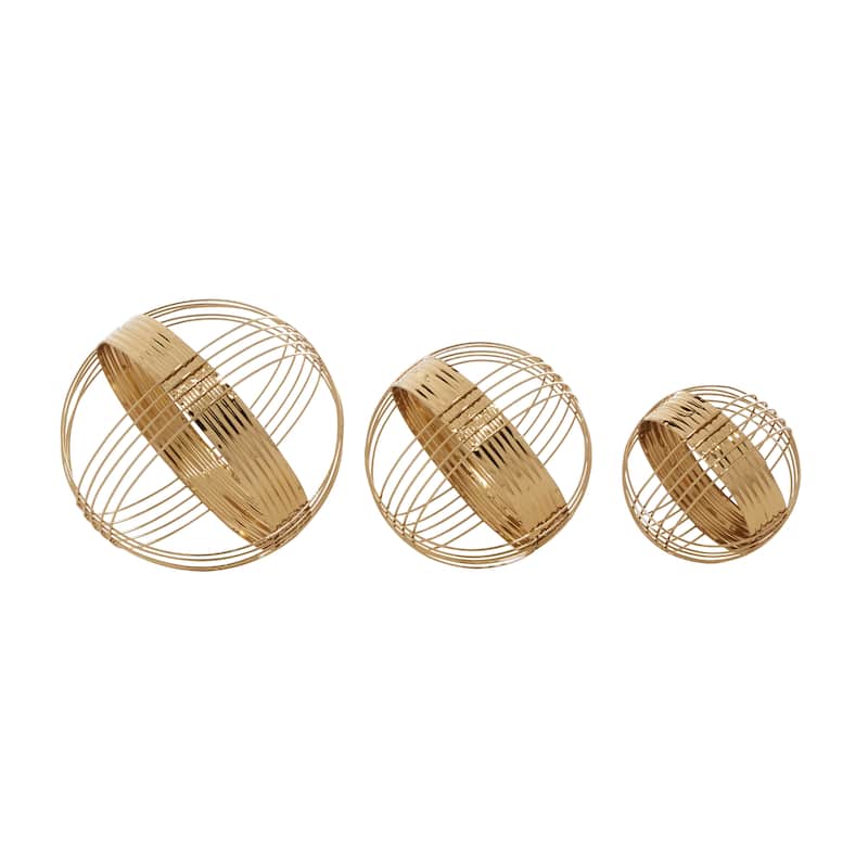 CosmoLiving by Cosmopolitan Gold Metal Geometric Decorative Sculpture (Set of 3) - S/3 8", 7", 6"H