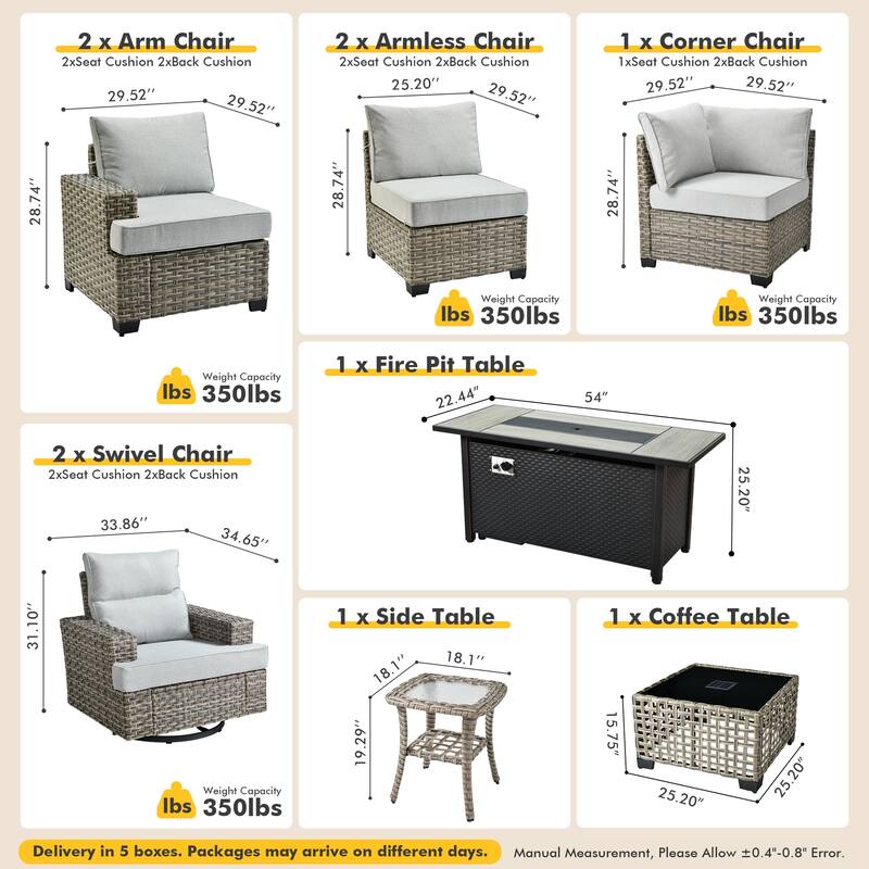 HOOOWOOO 10-piece Rattan Wicker Patio Outdoor Furniture Fire Pit Set with Swivel Rocking Chairs