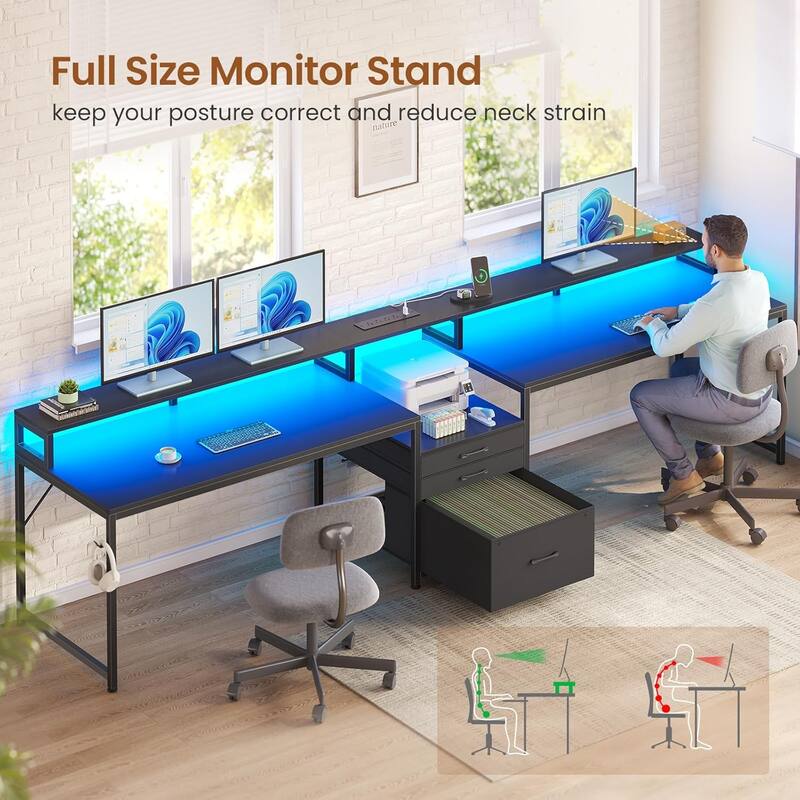 96.5" Office Desk double Person Computer Desk 3 Fabric Drawers