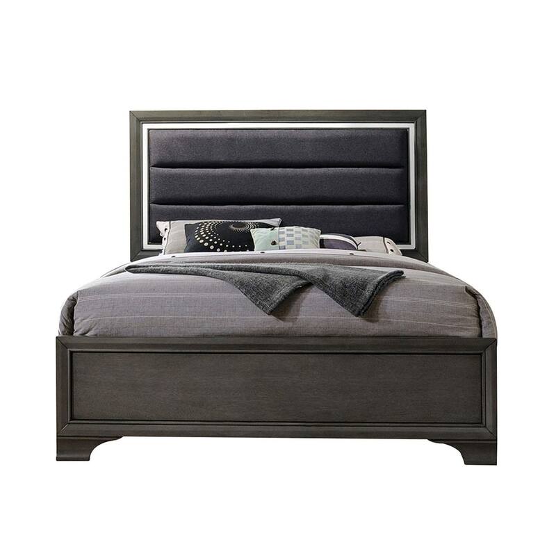 Fabric Upholstered Bed in Gray Finish