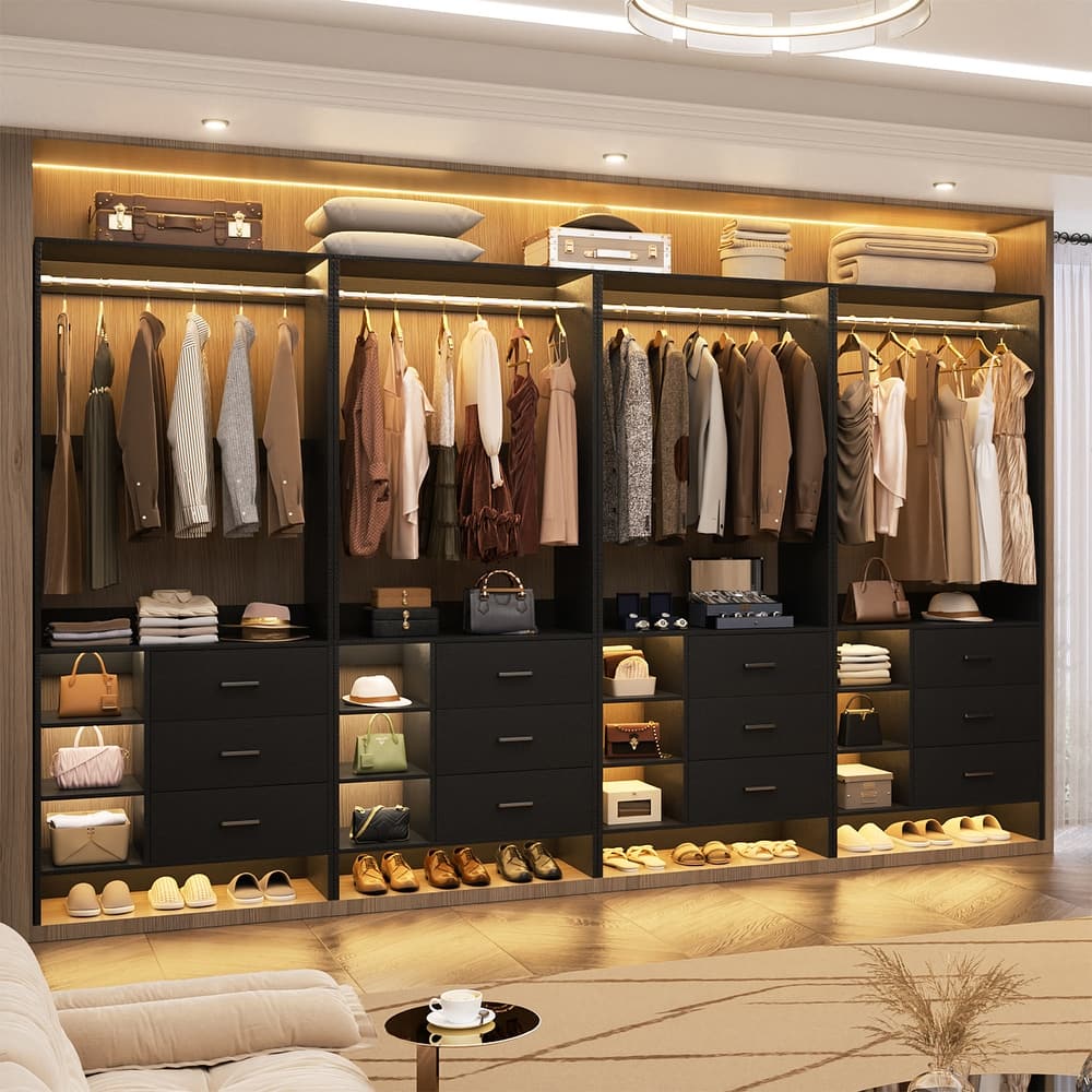 Cimly 30''-120'' W Freestanding Closet System with Hanging Rod, Closet Organizer with Drawers and Shelves