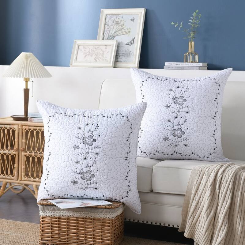 MarCielo 2 Pack Pillow Shams Throw Pillow Covers Euro Sham Embroidery - 26 by 26 - White/Black
