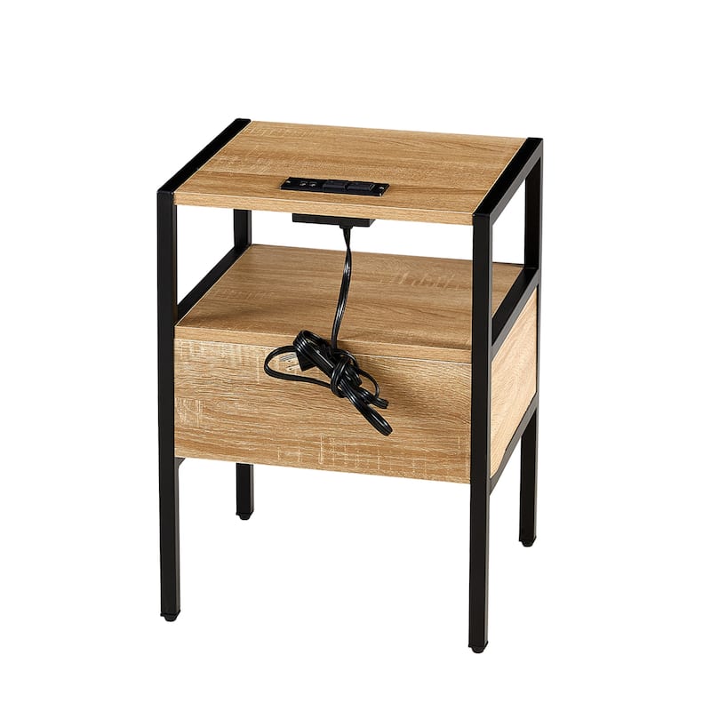 Natural Nightstand with Power Outlet & USB Ports (Set of 2)