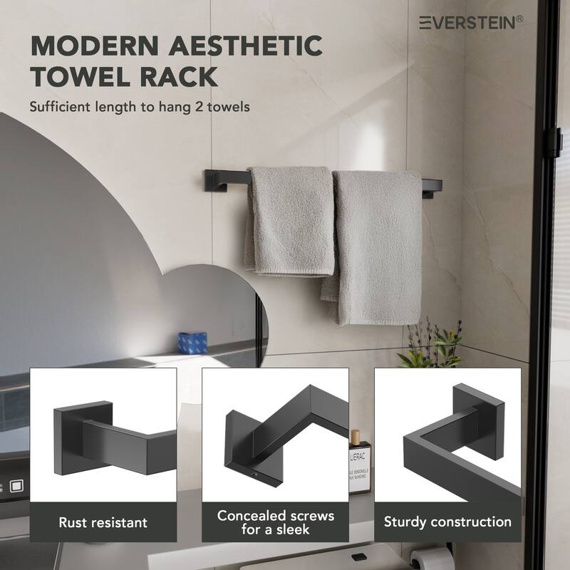 4-Piece Bathroom Hardware Accessories Set, Wall Mount Towel Bar, Toilet Paper Holder, Hand Towel Rack 1 Towel Hooks